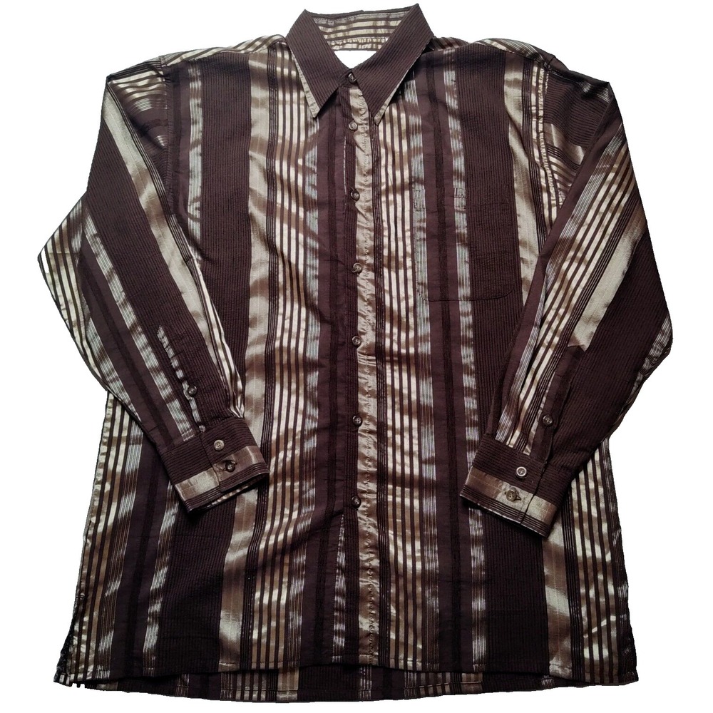 VTG VIRGOLA UOMO Men Large‎ Brown Striped Long Sleeve Button-Up Shirt EUC